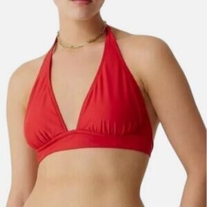 J Crew Women's Red Swim Halter Bikini Vacation Resort Cruise Beach Top Size XL